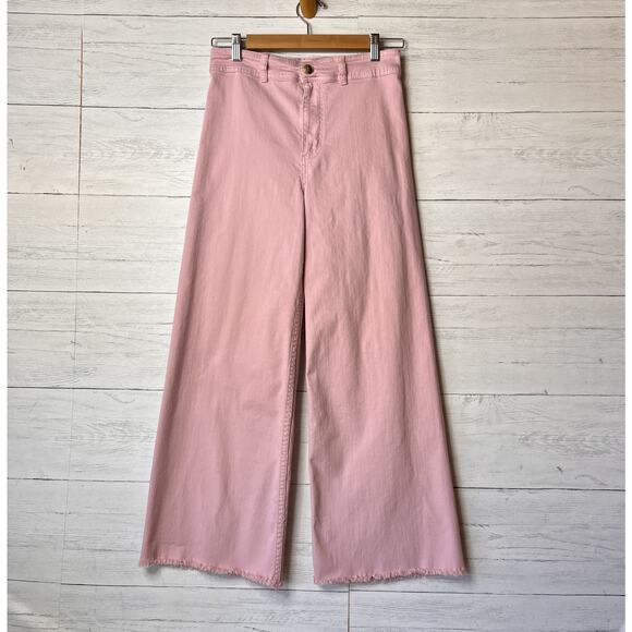 Billabong Jeans Womens Size 28 Pink Wide Leg Flare Raw Hem Cotton Blend Girly - Picture 1 of 16